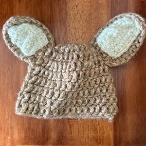 Hand crochet bunny hat.  16 inches circumference.